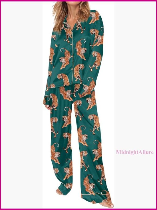Other - Women's Satin Pajama Set Long Sleeve Button Down PJs 2 Piece Lounge Set
